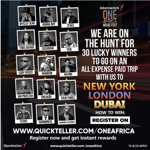 Win All expense Paid Trip to New York, London & Dubai, With Interswitch One Africa Music Fest 2019